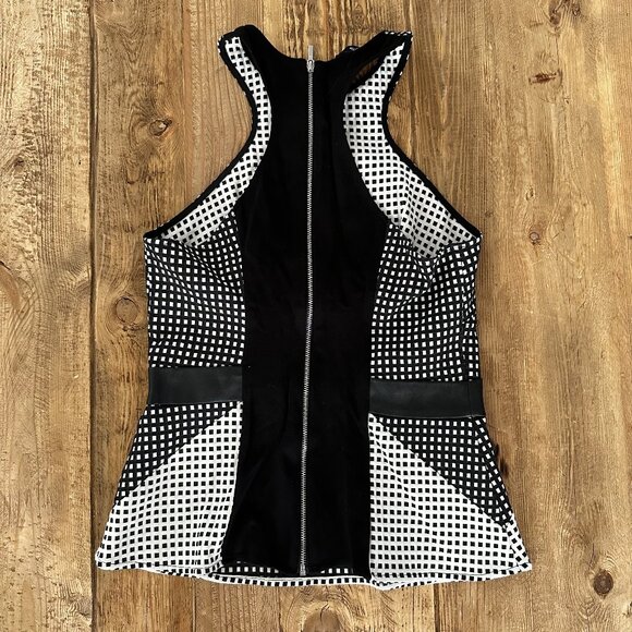 Vintage Bebe Black and White Patterned Top Peplum Women's S - Picture 2 of 3